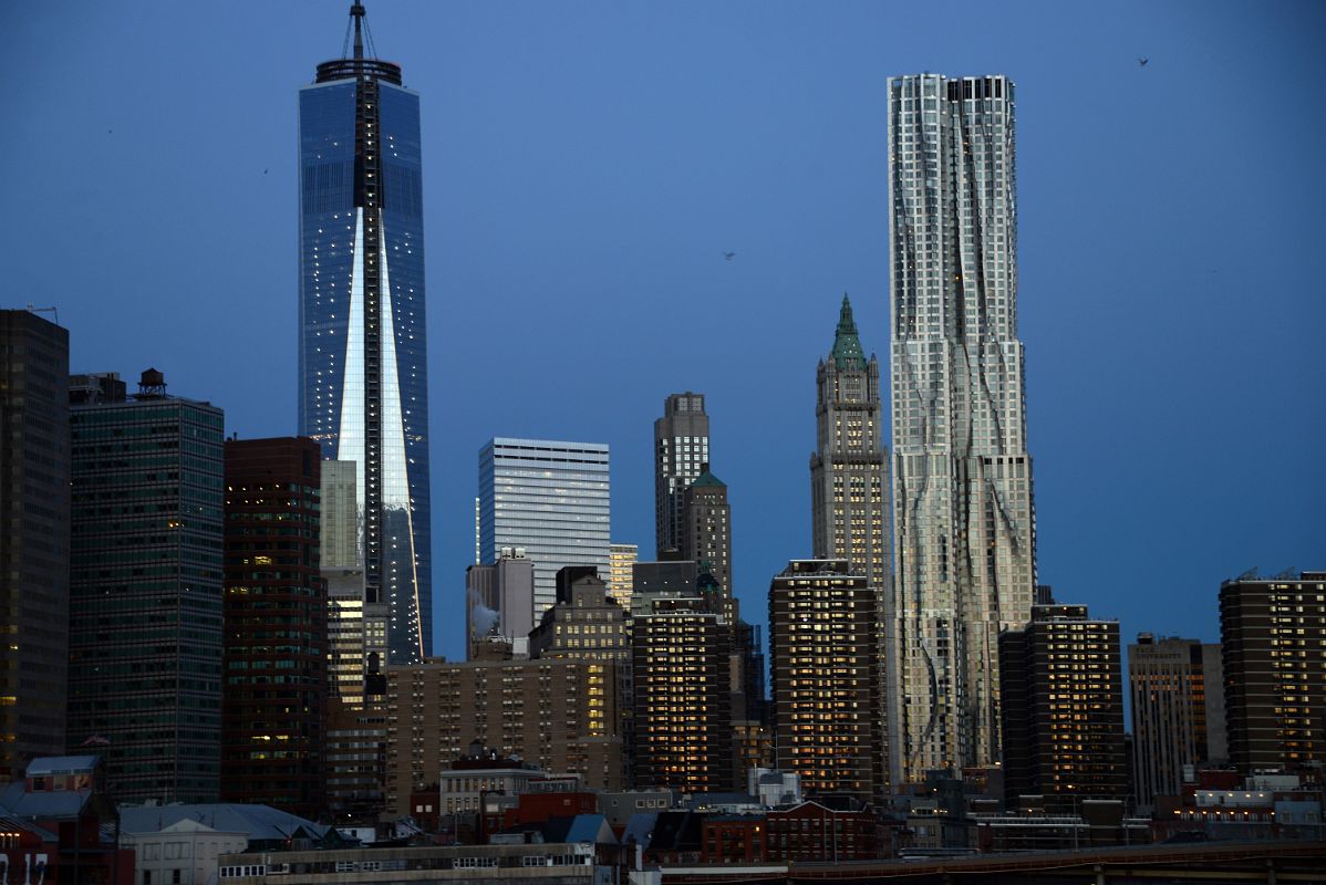 02 New York Financial District One World Trade Center, Woolworth Building, New York by Gehry At Dawn From Brooklyn Heights